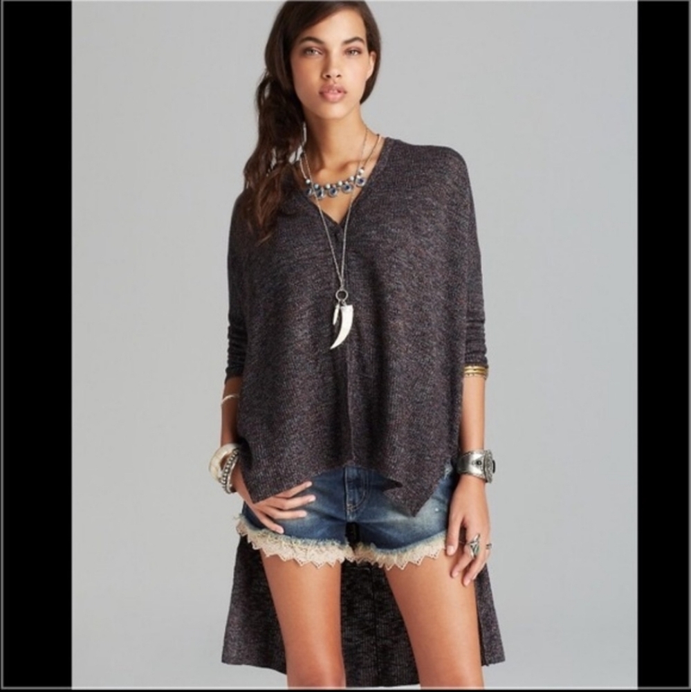 Free people TGIF knit cardigan duster cotton linen blend marled heathered small